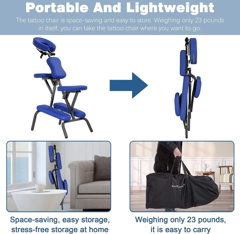 Portable Massage Chair with Adjustable Cradle & High-Density Foam - Blue gallery