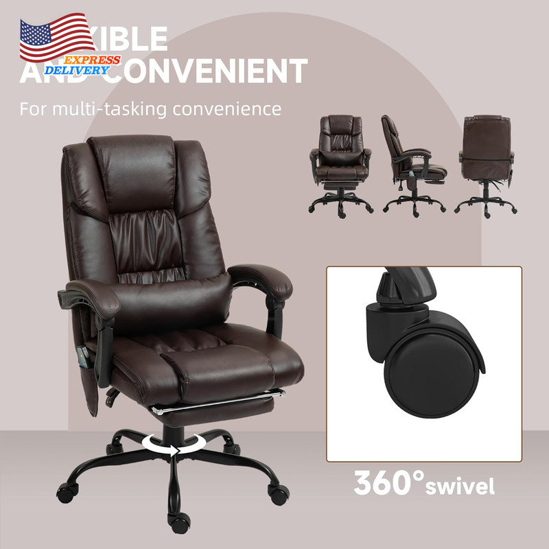 High Back Massage Office Chair with 6 Vibration Point PU Leather Reclining Chair gallery