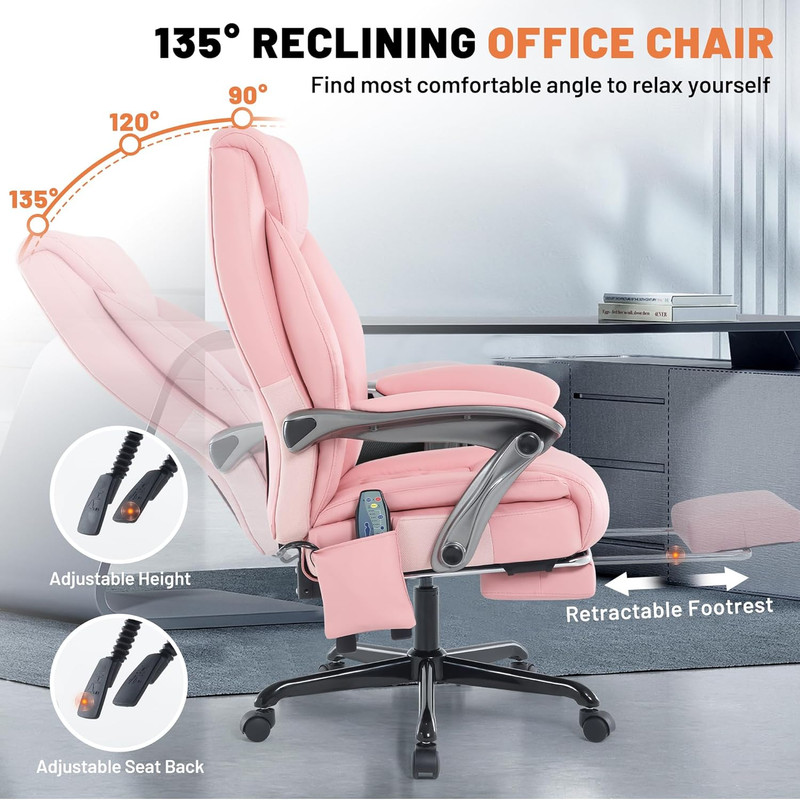 Massage Office Chair with Heating Function & Footrest, 6-Point Vibration, Ergono gallery
