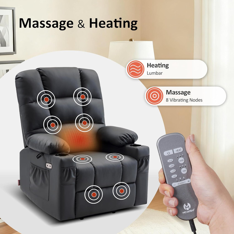 Large Dual Motor Power Lift Recliner Chair for Elderly, Massage and Heat, Lay Fl gallery