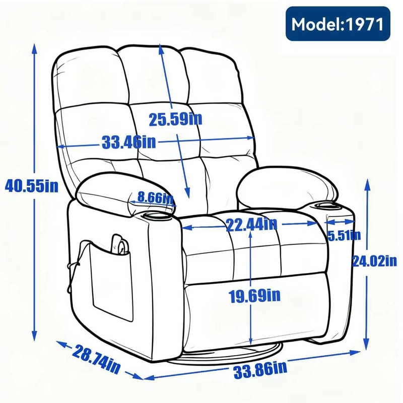 Heat Massage Manual Recliner Chair w/Rocker Fabric Swivel Chair Massage Chair gallery