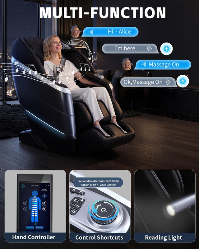 4D Full Body Massage Chair with Flexible 166° Track, Reading Light, 18 Massage M gallery