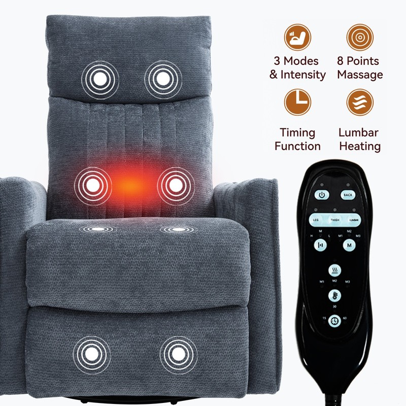 Blue Fabric Manual Recliner Chair with Massage, Heat, Swivel & Rocker gallery