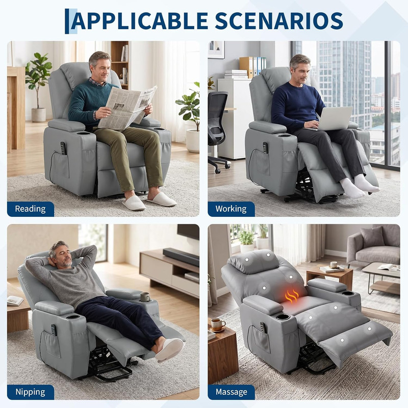 Power Lift Recliner Chair with 8-Point Vibration Massage & Lumbar Heating – Rock gallery