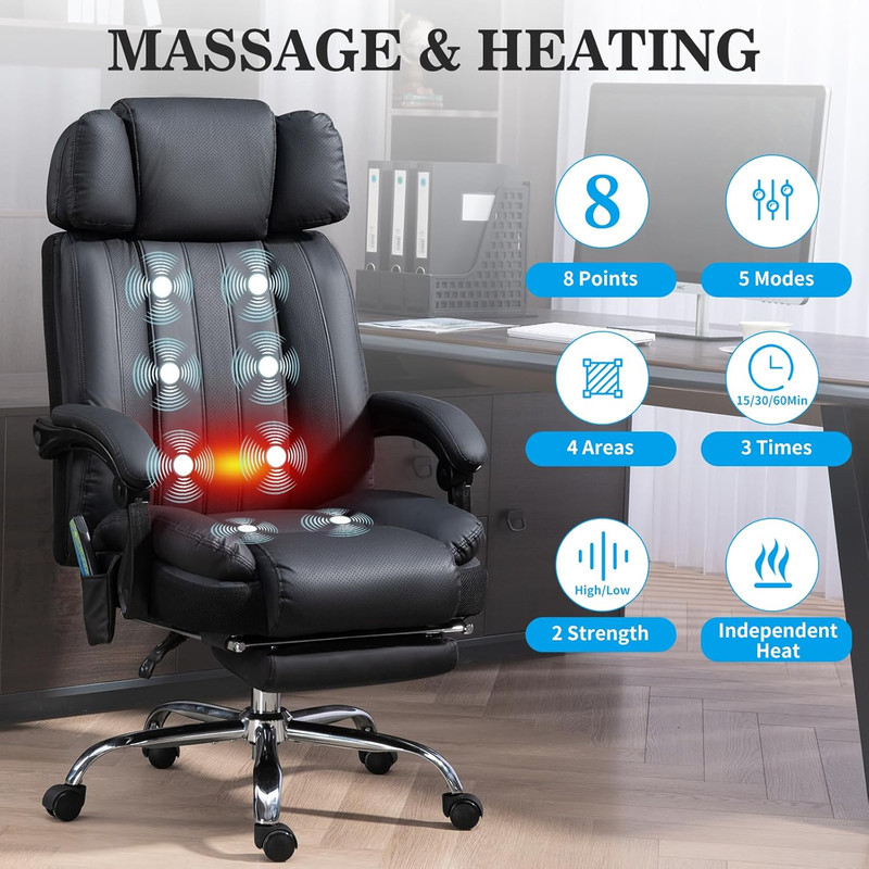 Massage Office Chair with Heat and 8 Vibration Points Big and Tall Executive Off gallery