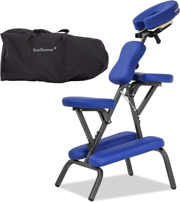 Portable Massage Chair with Adjustable Cradle & High-Density Foam - Blue gallery