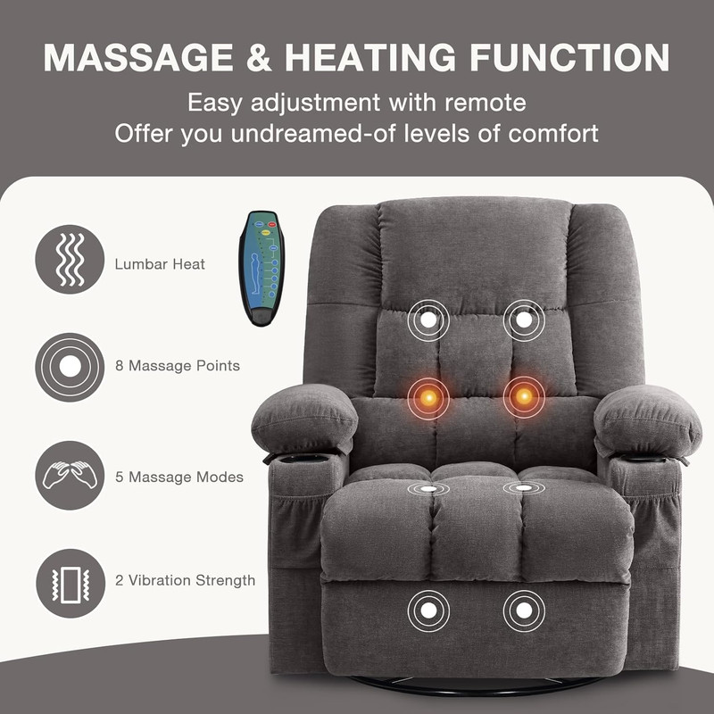 Massage Swivel Rocker Recliner Chair with Vibration Massage and Heat Ergonomic L gallery