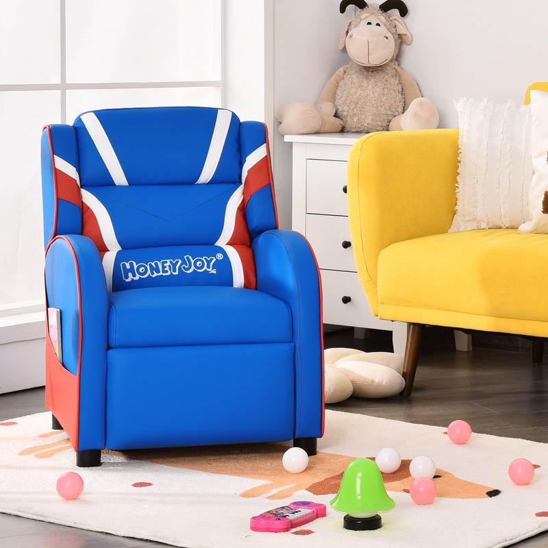 Honeyjoy Kids Recliner Chair Gaming Sofa PU Leather Armchair w/Side Pockets Blue gallery