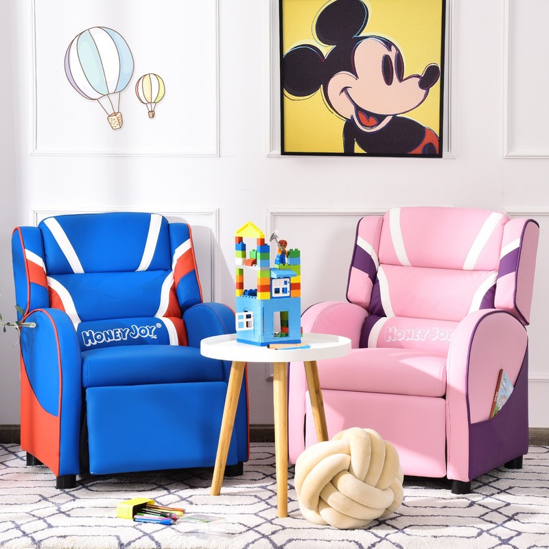 Honeyjoy Kids Recliner Chair Gaming Sofa PU Leather Armchair w/Side Pockets Pink gallery