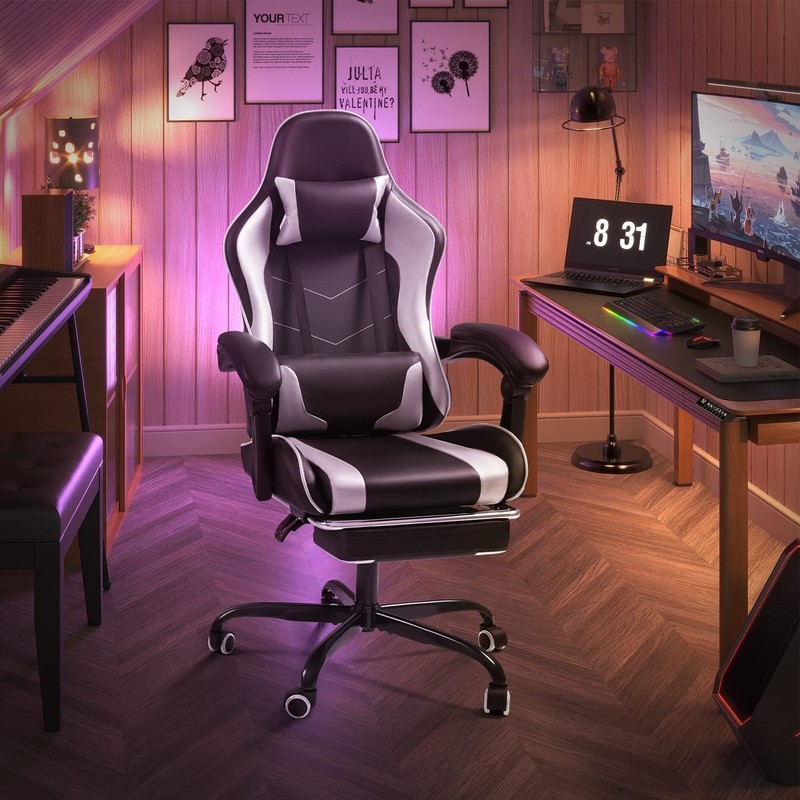 Shahoo Gaming Chair with Footrest and Massage Lumbar Support, Ergonomic Compu... gallery