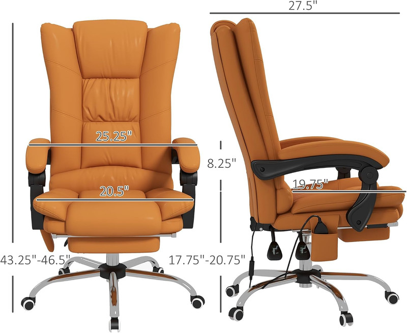 Executive Massage Office Chair, 4 Vibration, Heat, Light Brown | 3 Modes, PU Lea gallery
