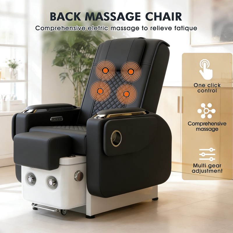 Black Pedicure Spa Chair Recliner Manicure Nail Tech Back Massage Salon Footbath gallery