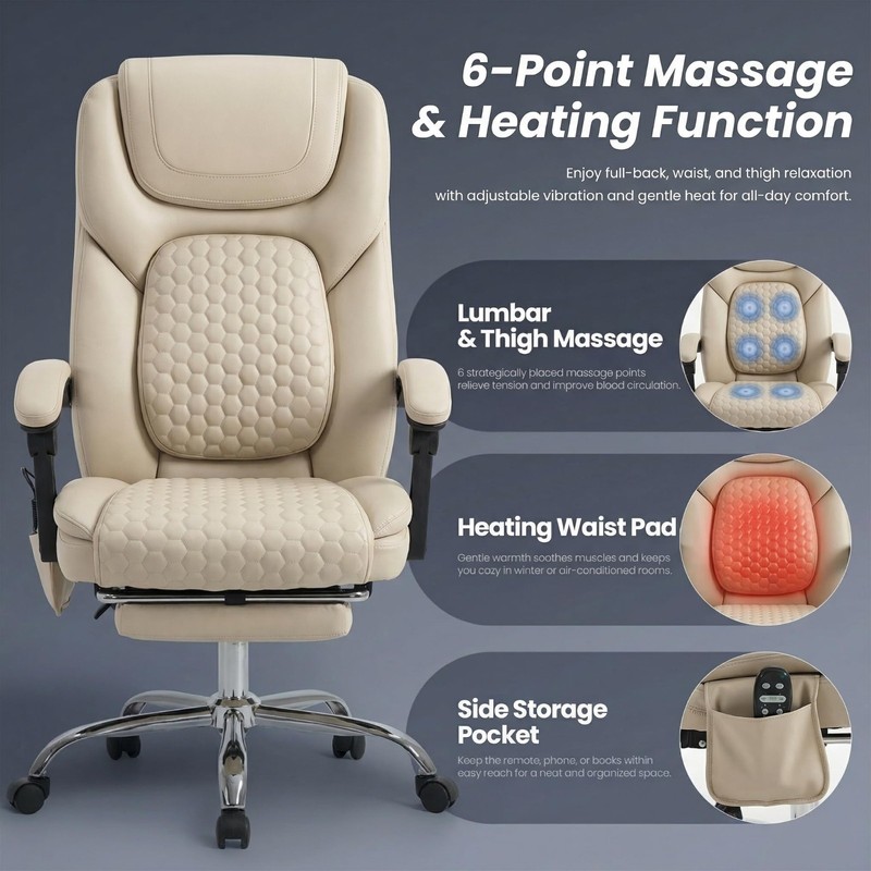 Massage Office Chair with Heat & Footrest - 3-Level Heating, Easy Assembly, Big gallery
