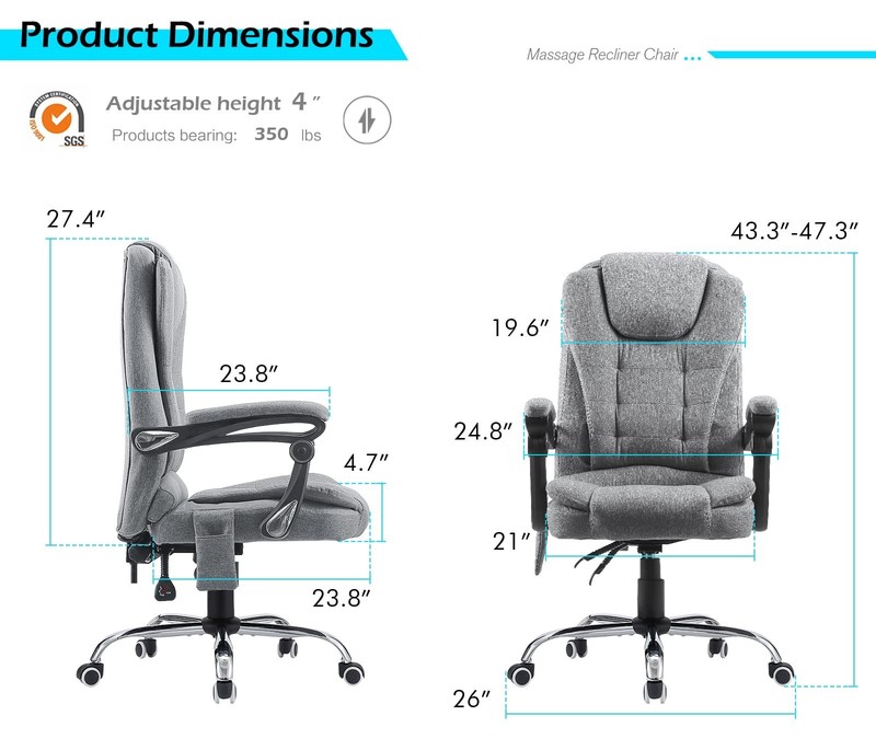 Massage Office Chair with Heat, 7 Point Massage, Reclining Executive Chair Grey gallery