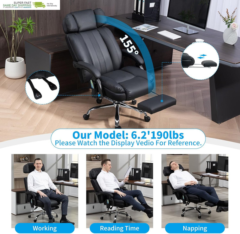 Massage Office Chair with Heat and 8 Vibration Points Big and Tall Executive Off gallery