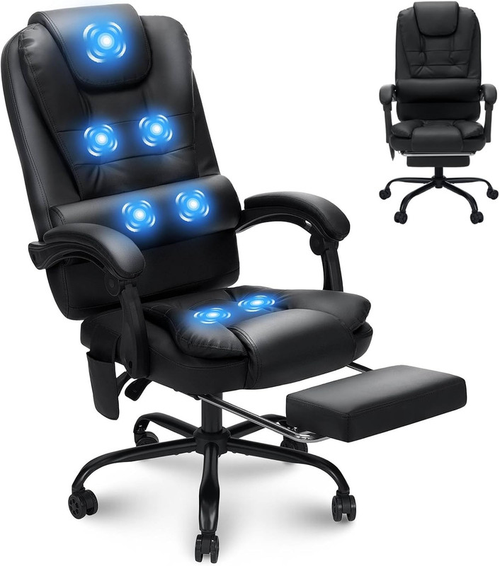 HOFFREE Massage Office Chair with Foot Rest 7 Points Vibration,Black | Ergonomic