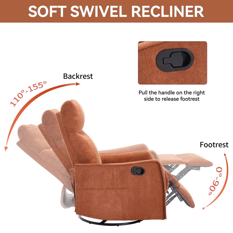 Manual Recliner Chair with Massage, Heat, Rocker & Swivel, Orange gallery