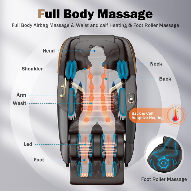 53" Full Body Shiatsu Massage Chair - Zero Gravity, Heat & Dual Control, Brown gallery