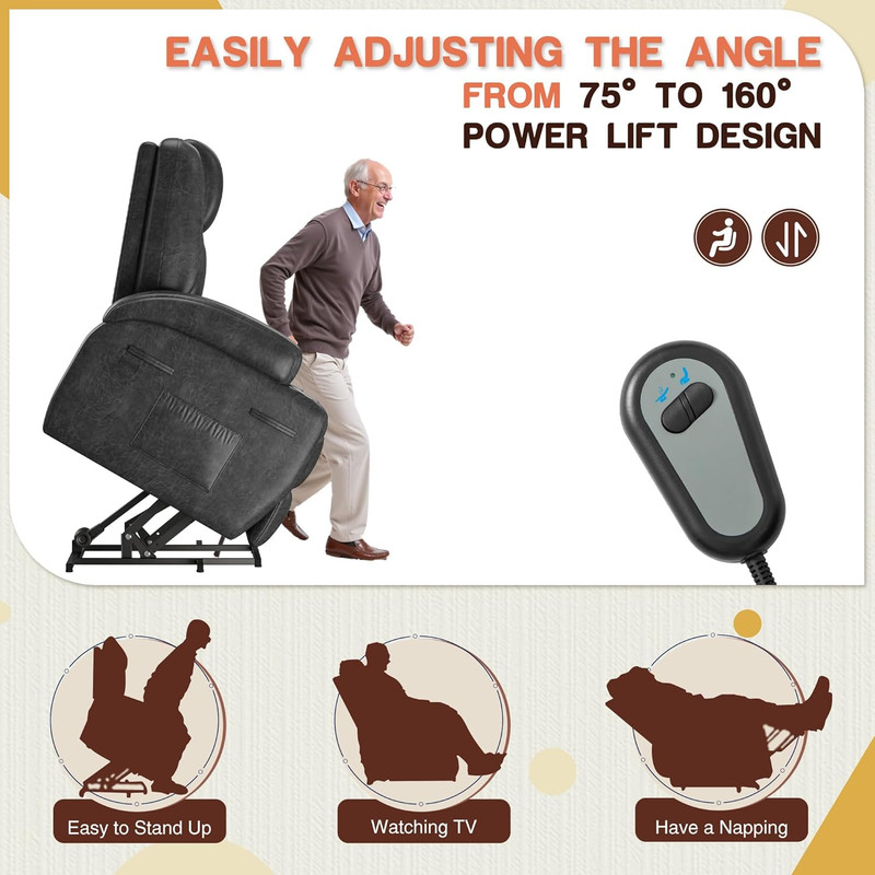 Electric Power Lift Recliner Chair with Massage & Cup Holders - Dark Gray gallery