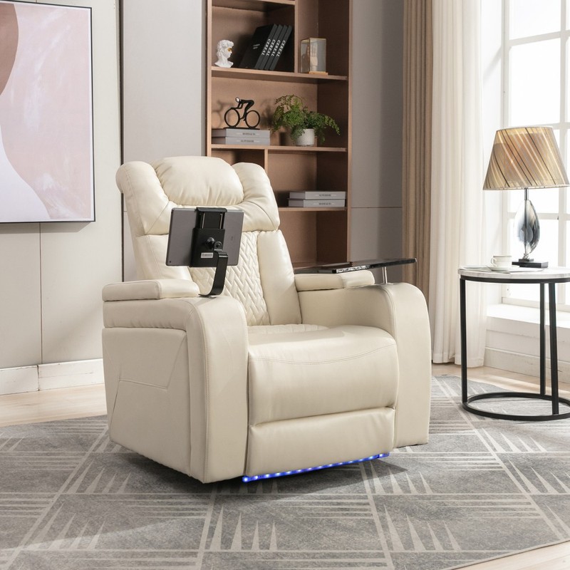 270° Swivel PU Leather Power Recliner w/Tray Table Phone USB Cup Hldrs Storage gallery