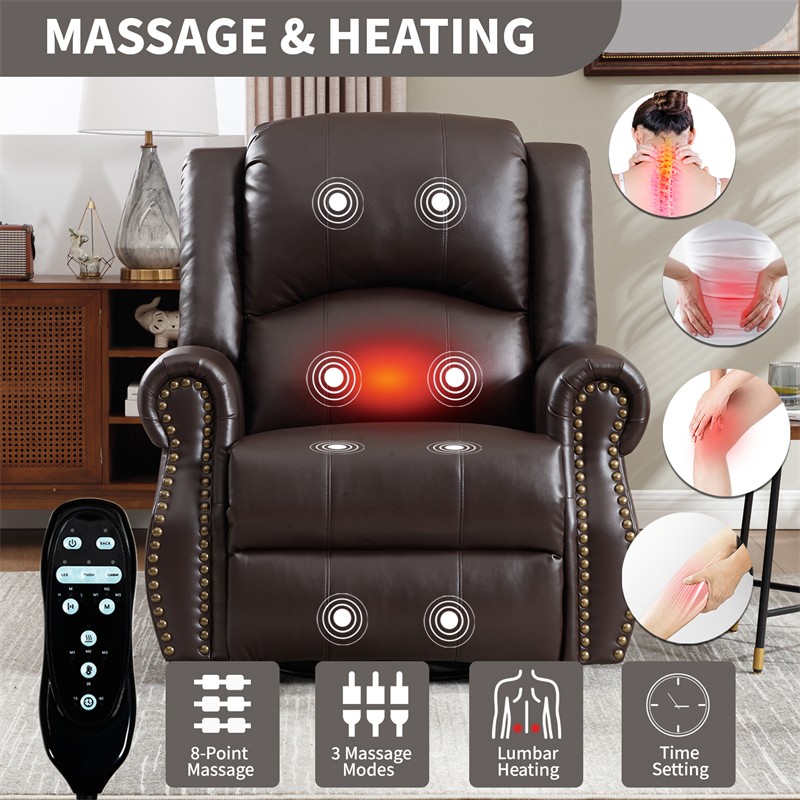 Manual Recliner Chair with Heat Therapy and Massage Function Heavy Duty Brown gallery