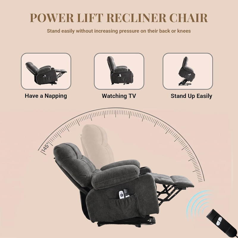 Power Lift Recliner Chair for Elderly with Lumbar Heat and Vibration Massage, El gallery