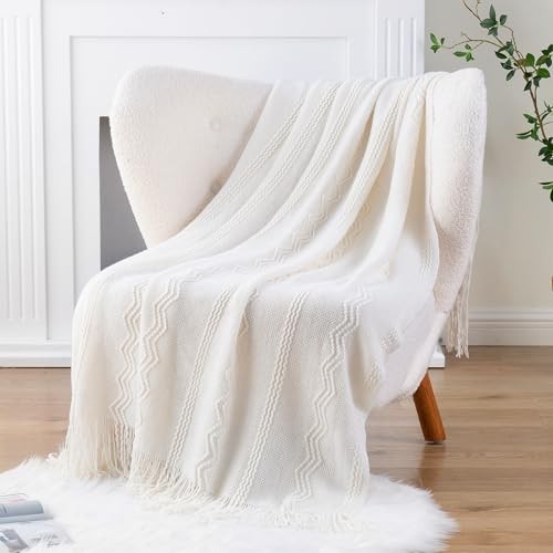 Throw Blanket for Couch, Bedroom Decor Boho Throw Blanket, 50 x 60 in. Cream gallery