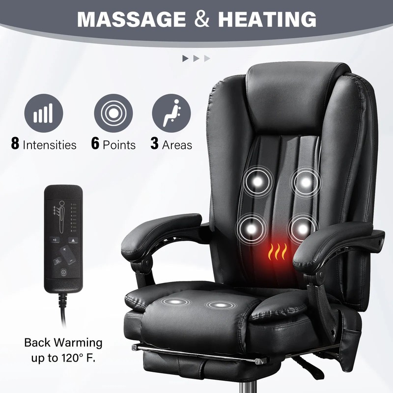 Massage Office Chair with Heat and 6 Vibration Points with Foot Rest &Padded US