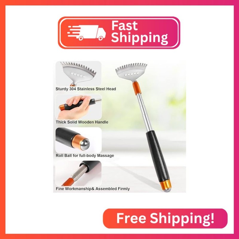 Azymi Back Scratcher Extendable, Steel Body Scratcher with Massage Roller gallery