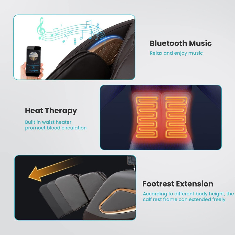 Zero Gravity Full Body Massage Chair with Heat & Bluetooth Speaker - Grey gallery