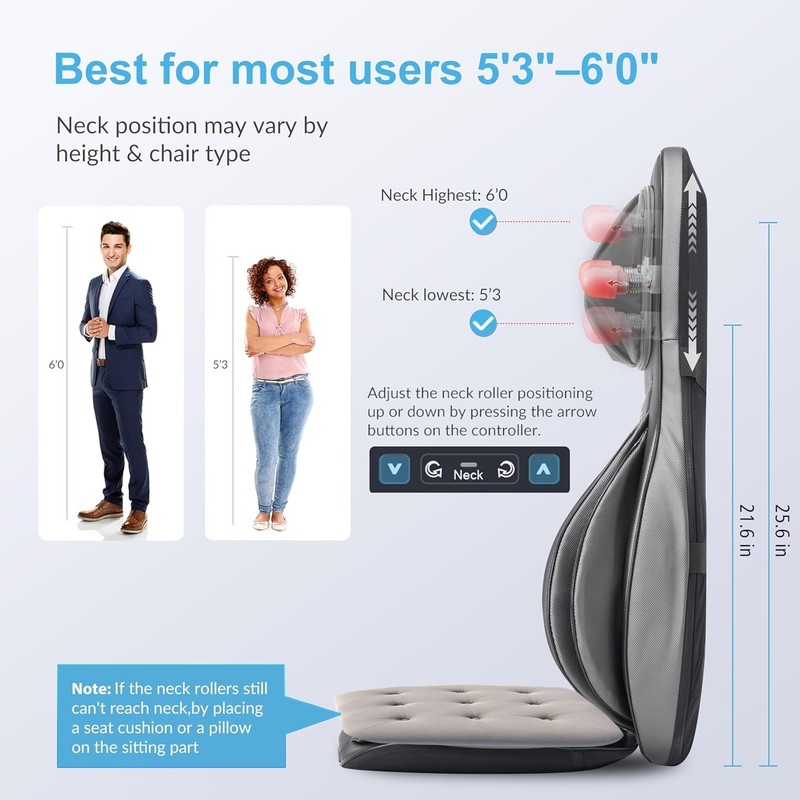 Adjustable Compression Shiatsu Neck Massager Chair Pad - Spa Experience at Home gallery