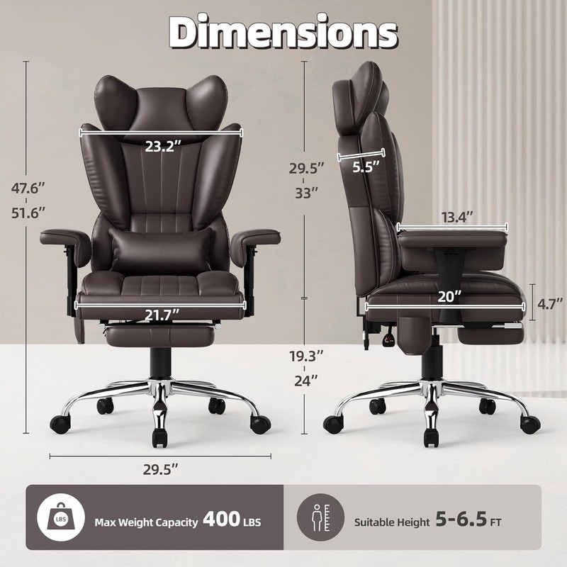 Massage Heated Office Chair with Foot Rest - 6 Points Vibration Big and Tall gallery