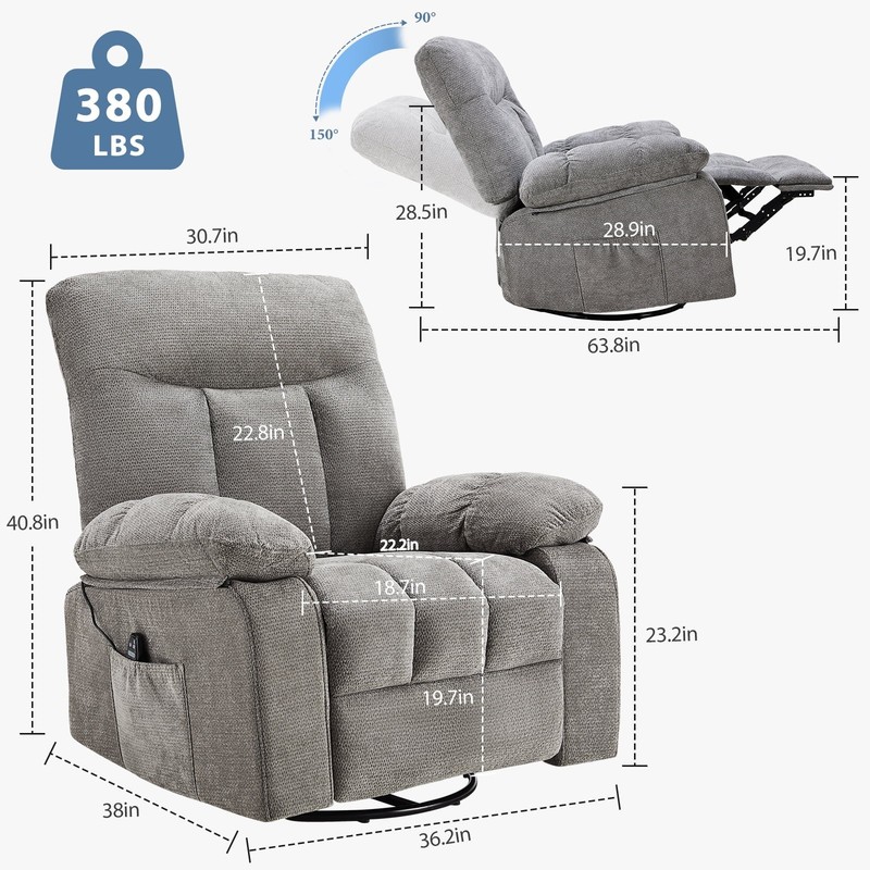 Swivel Rocker Recliner Chair with Vibration Massage & Lumbar Heating Recliner gallery