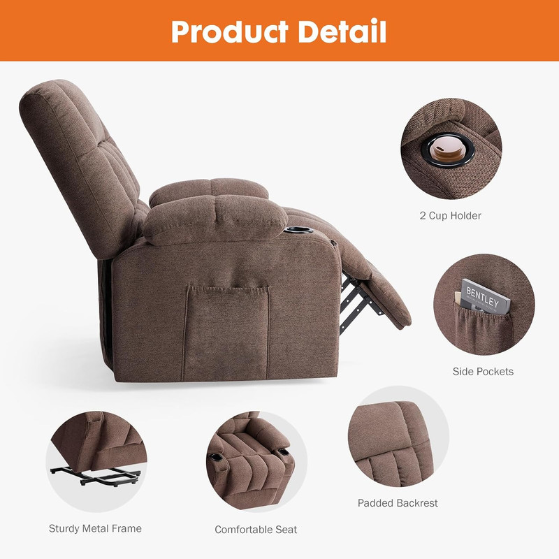 Ergonomic Power Lift Recliner Chair with Massage & Heat - Brown gallery