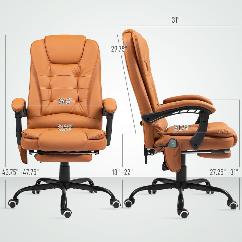 High Back Massage Office Chair with Lumbar Support and Footrest, Light Brown gallery