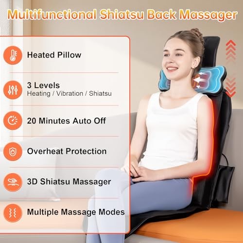 Shiatsu Back Massager with Heat, Massage Chair Pad for Full Back, Chair gallery