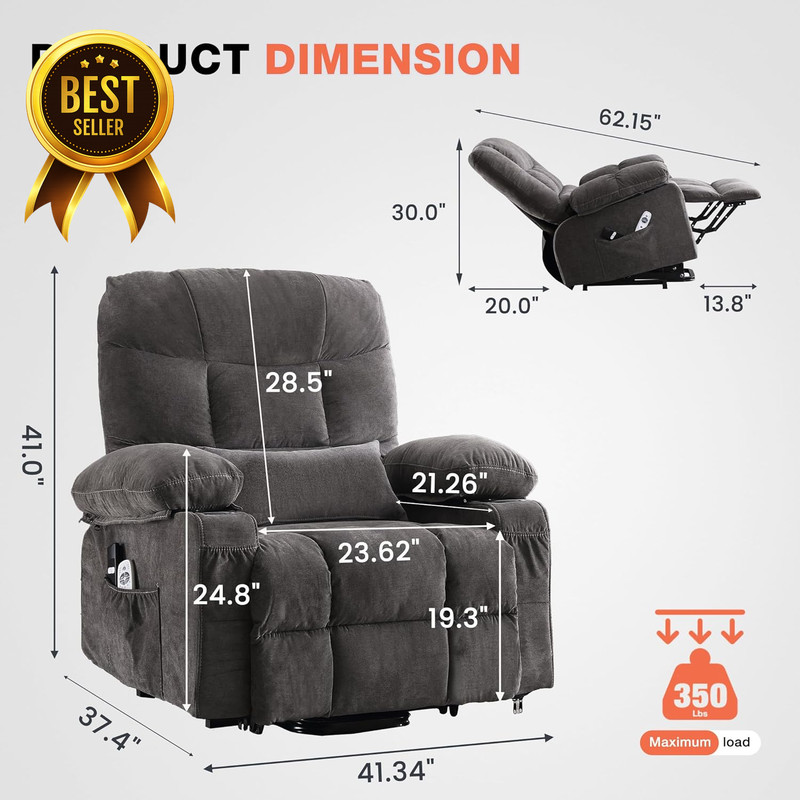 Power Lift Recliner Chair for Elderly Electric Lift Sofa w Vibration Massage Lum gallery