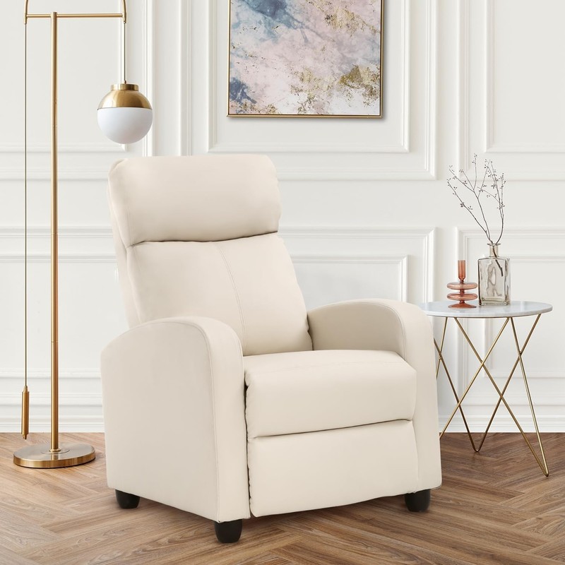 Beige Leather Massage Recliner Chair with Lumbar Support for Ultimate Relaxation gallery