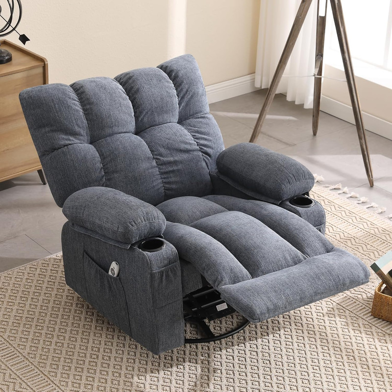 Oversized Massage Swivel Recliner Chair with Lumbar Heating for Living Room Rock gallery
