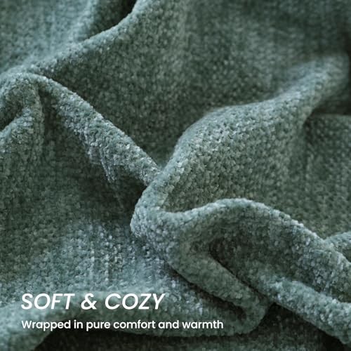 Chenille Throw Blanket for Couch Bed，Soft Cozy Throw Blanket with Sage Green gallery