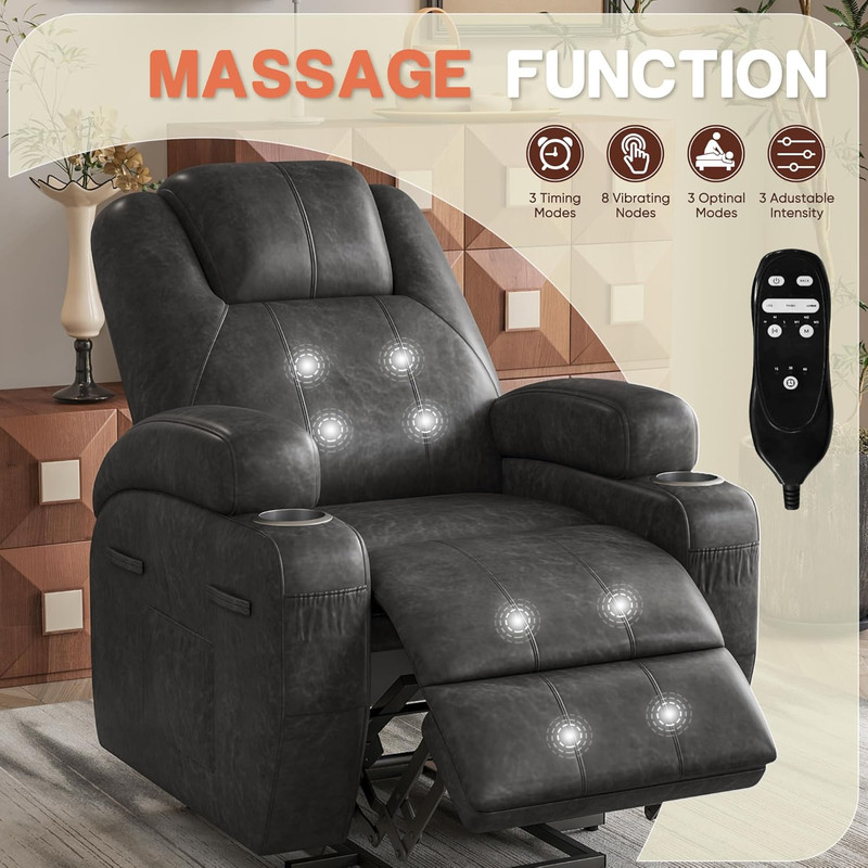 Electric Power Lift Recliner Chair with Massage & Cup Holders - Dark Gray gallery