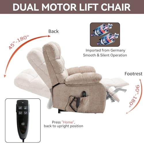 Oversized Power Lift Recliner Chair for Elderly, Dual Motor Lay Flat Beige gallery