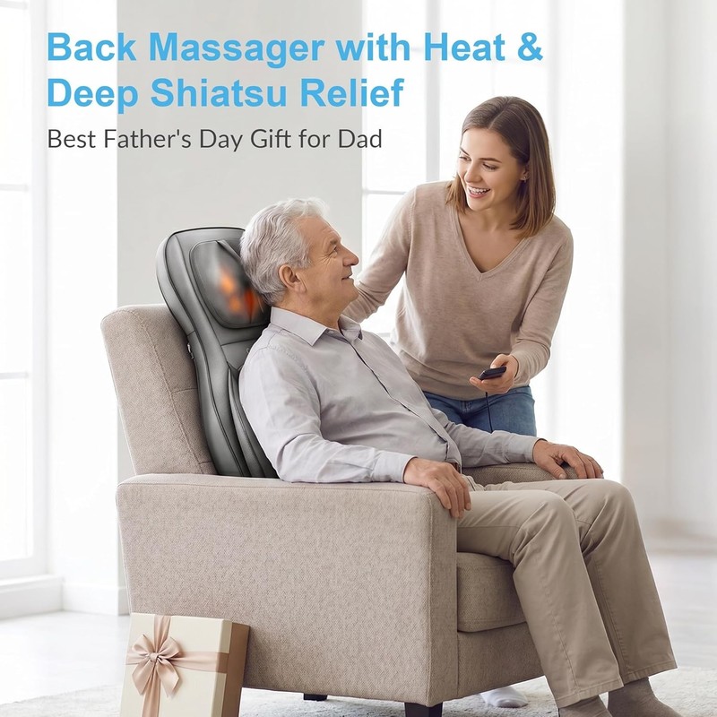Adjustable Compression Shiatsu Neck Massager Chair Pad - Spa Experience at Home gallery