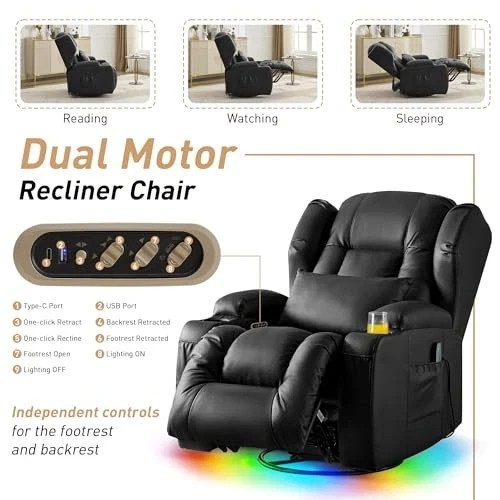 Dual Motor Power Swivel Rocker Recliner Chairs, Electric Hugger Reclining Sofa gallery