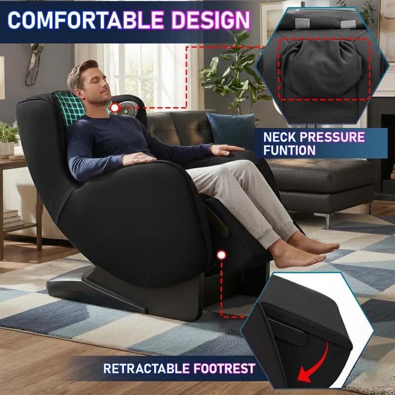 Ergonomic Full Body Massage Chair with Zero Gravity & Bluetooth Music (Black) gallery