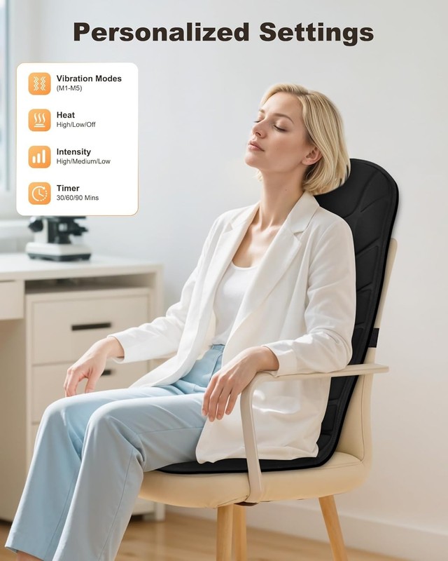 Massage Seat Cushion Foam Black Heat Vibration Modes Home Office Gift gallery