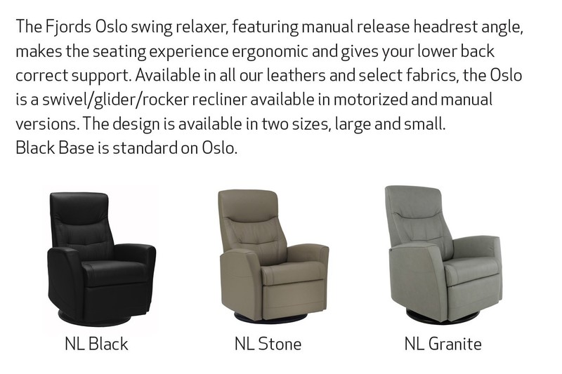 Small Fjords Oslo Swing Relaxer Power Electric Recliner Chair Black Leather gallery