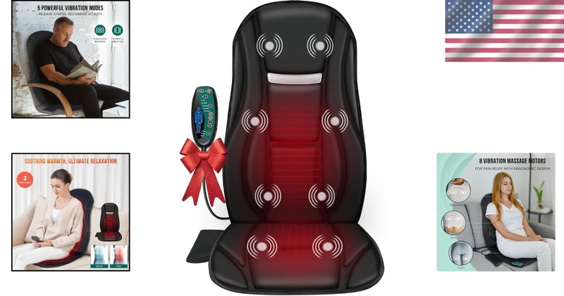 Portable Heated Back Massager - 8 Vibration Motors & Custom Modes for Comfort gallery