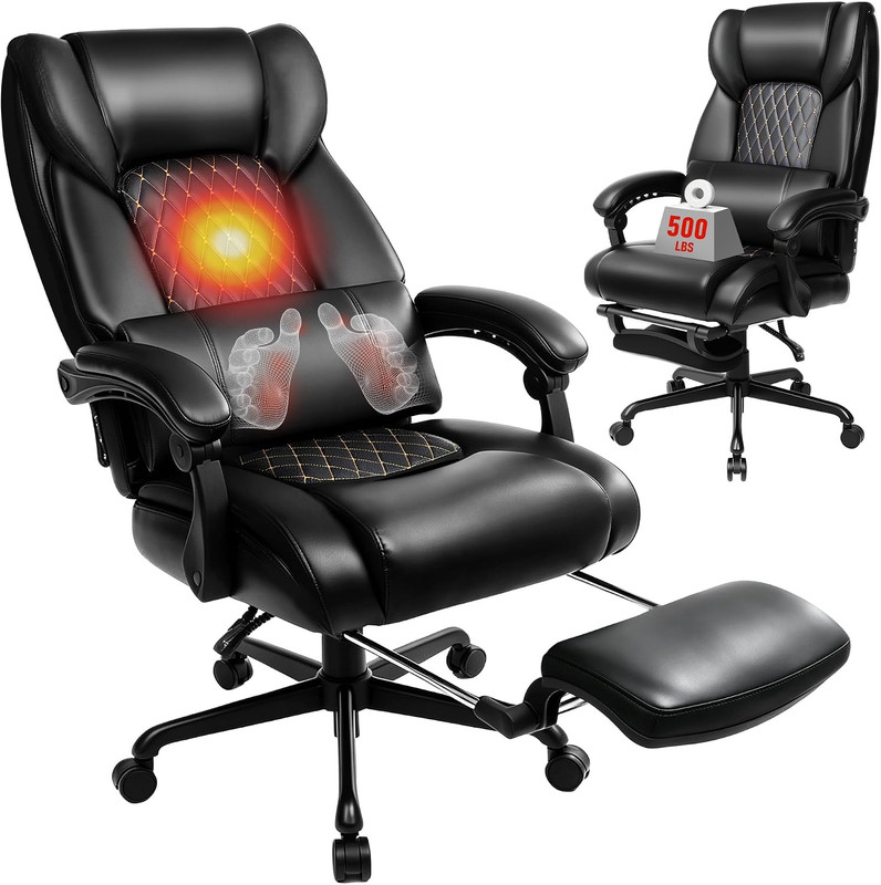 3D Kneading Massage Office Chair with Heat, 500 Lbs Big and Tall Executive Compu