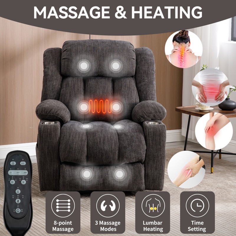 Heavy Duty Electric Massage Chairsm - Upto 350 LBS Chenille Power Recliner Chair gallery